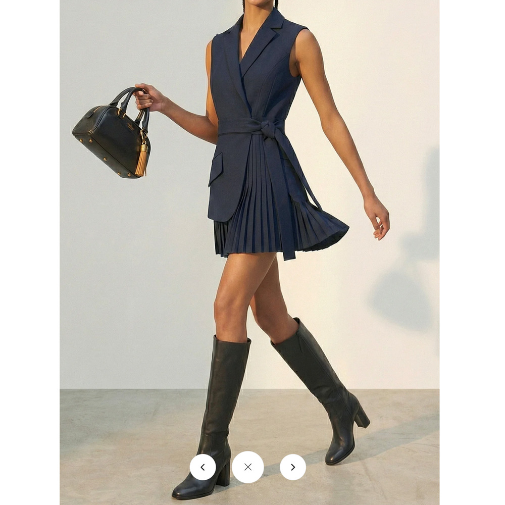 Copied - NWT Commense Belted Pleated Sleeveless Blazer Dress Sz M - Picture 2 of 6